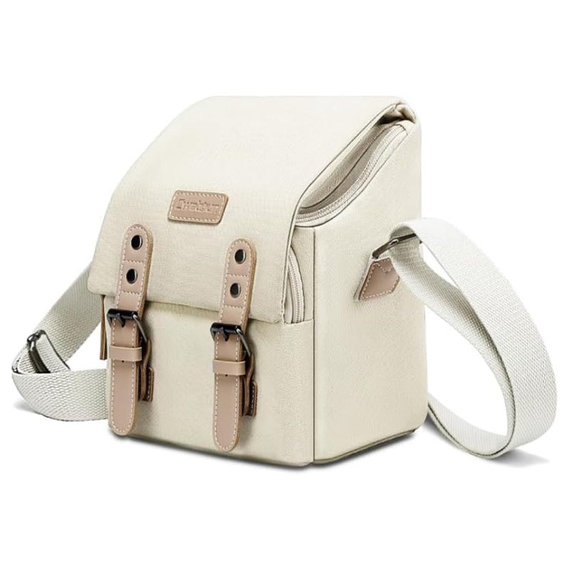 Cwatcun Compact Camera Bag Purse Case Canvas Leather Trim Compatible for Nikon  Canon  Sony Mirrorless Camera and Lenses Waterproof  Camera Shoulder Messenger Bag Beige - Image 1